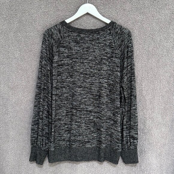GAP Softspun Blouson Sleeve V-Neck Top Marled Marled Black - Picture 5 of 7